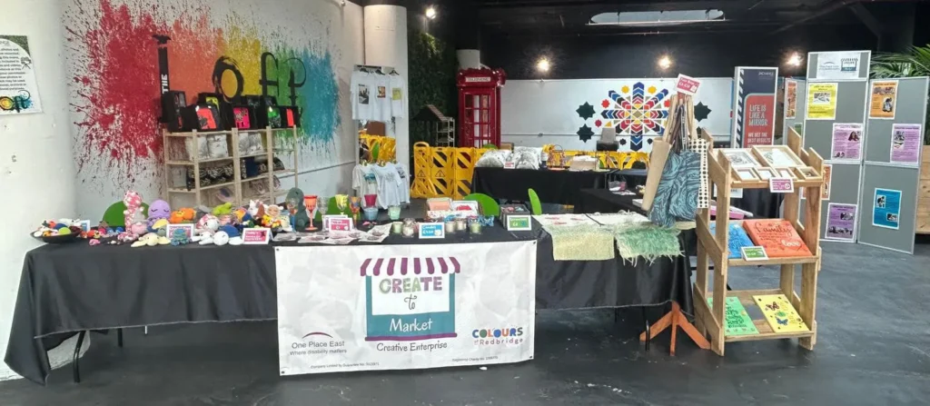 Create to Market stall, full of things made by our service users.