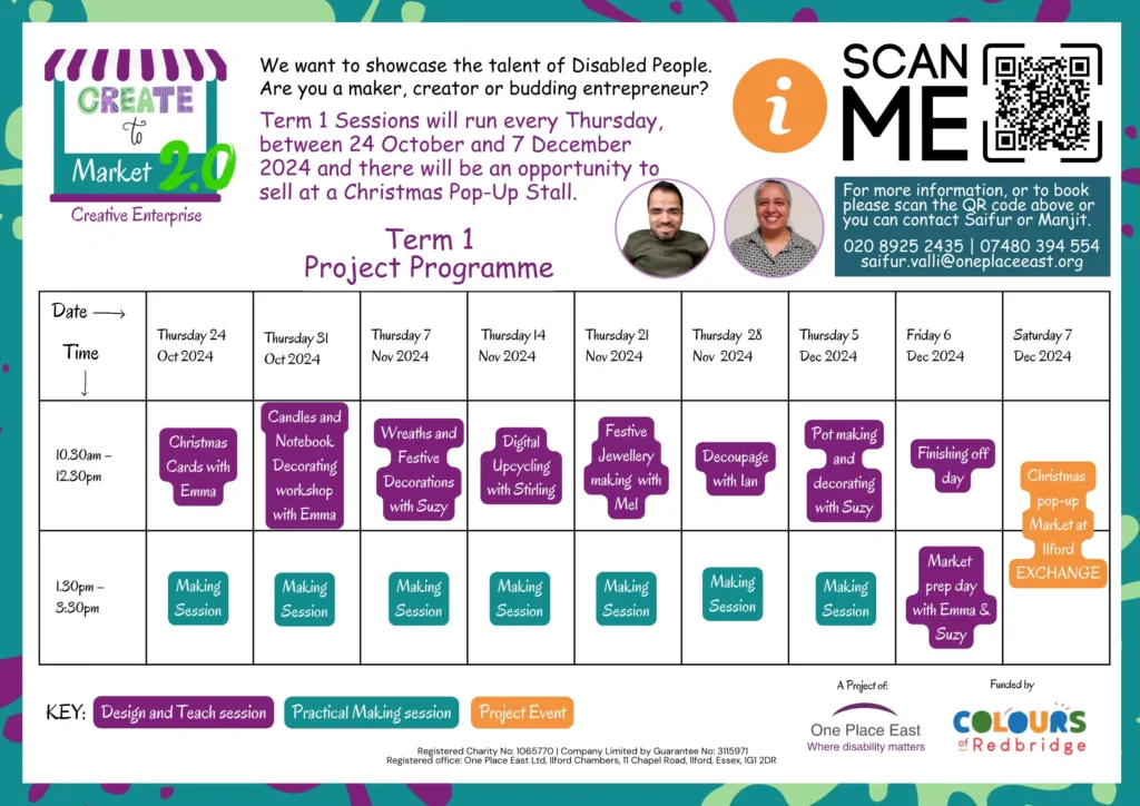 Create to Market Term 1 programme showing date and times