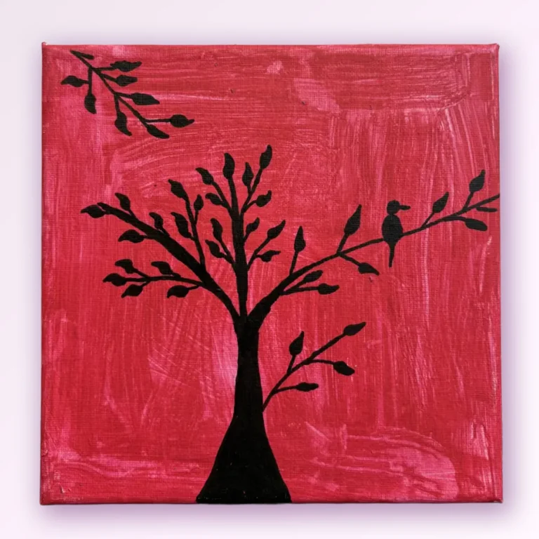 Tree on Red Small Canvas Painting by Talat