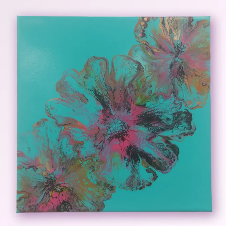 Pink and Teal Small Canvas Painting by Sue