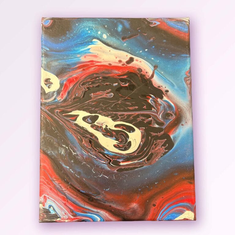 Red, Blue and White Swirling Pattern Painting on Canvas by Jan