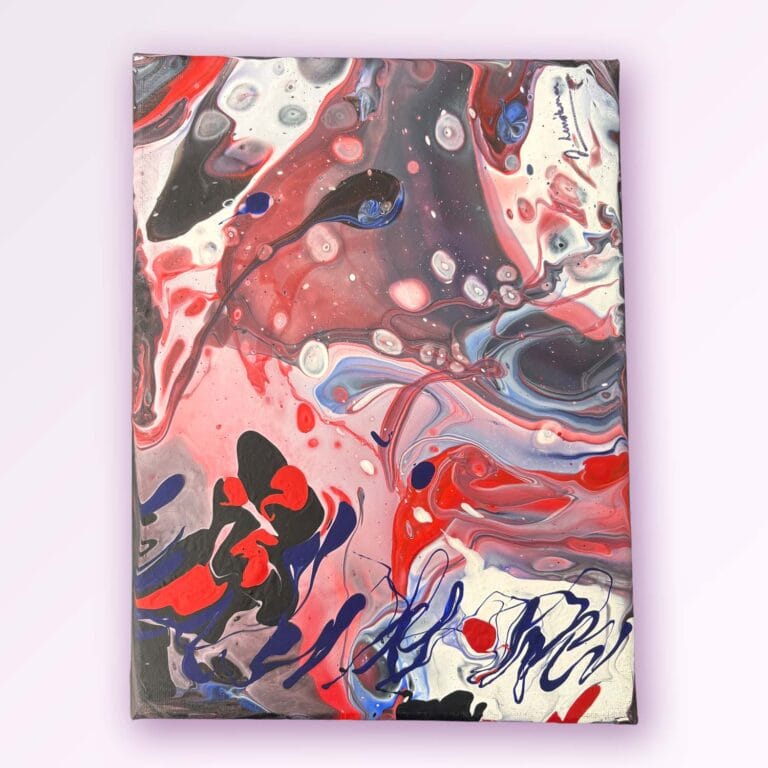 Red and Black Swirling Pattern Painting on Canvas by Jan