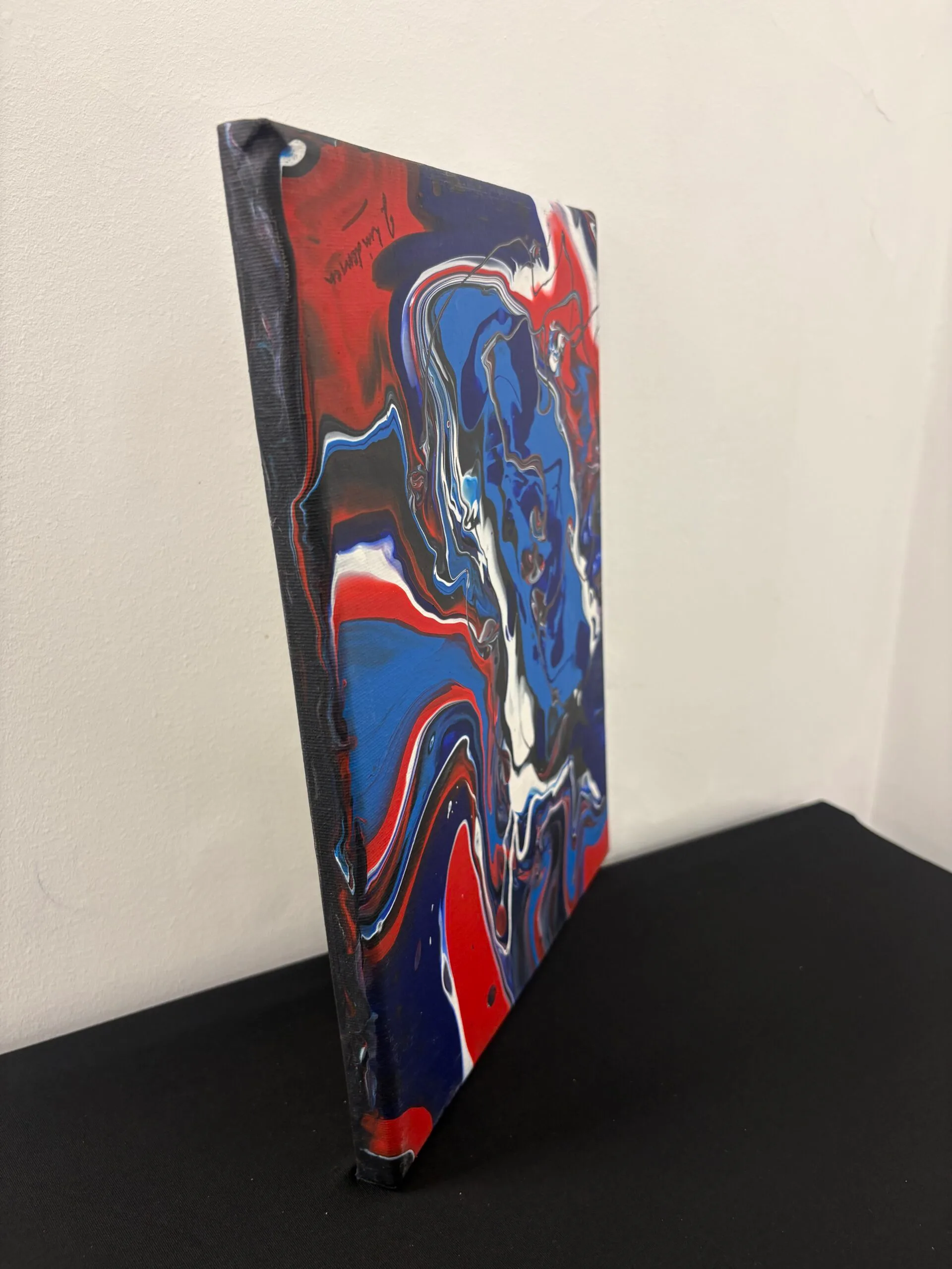 Red and Blue swirling Pattern Painting on Canvas by Jan