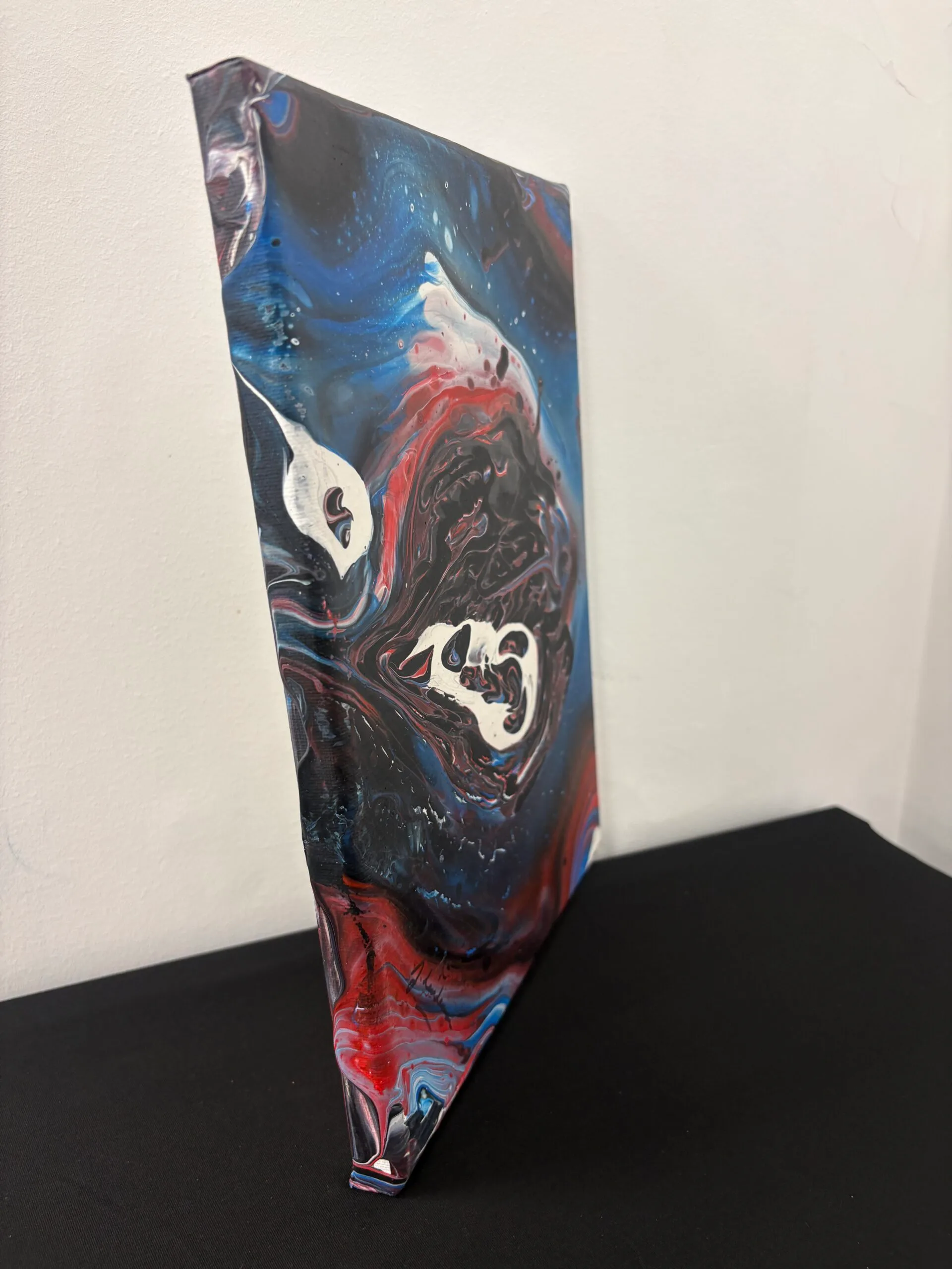 Red, Blue and White Swirling Pattern Painting on Canvas by Jan